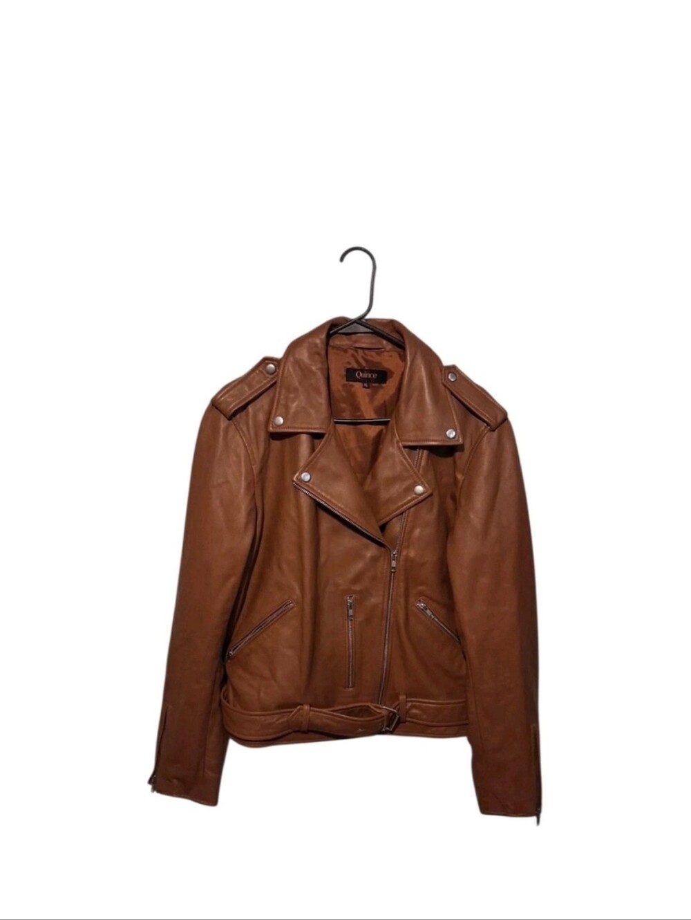 Quince Women 100% Sheep Leather Motorcycle Jacket Cognac Brown Size XL